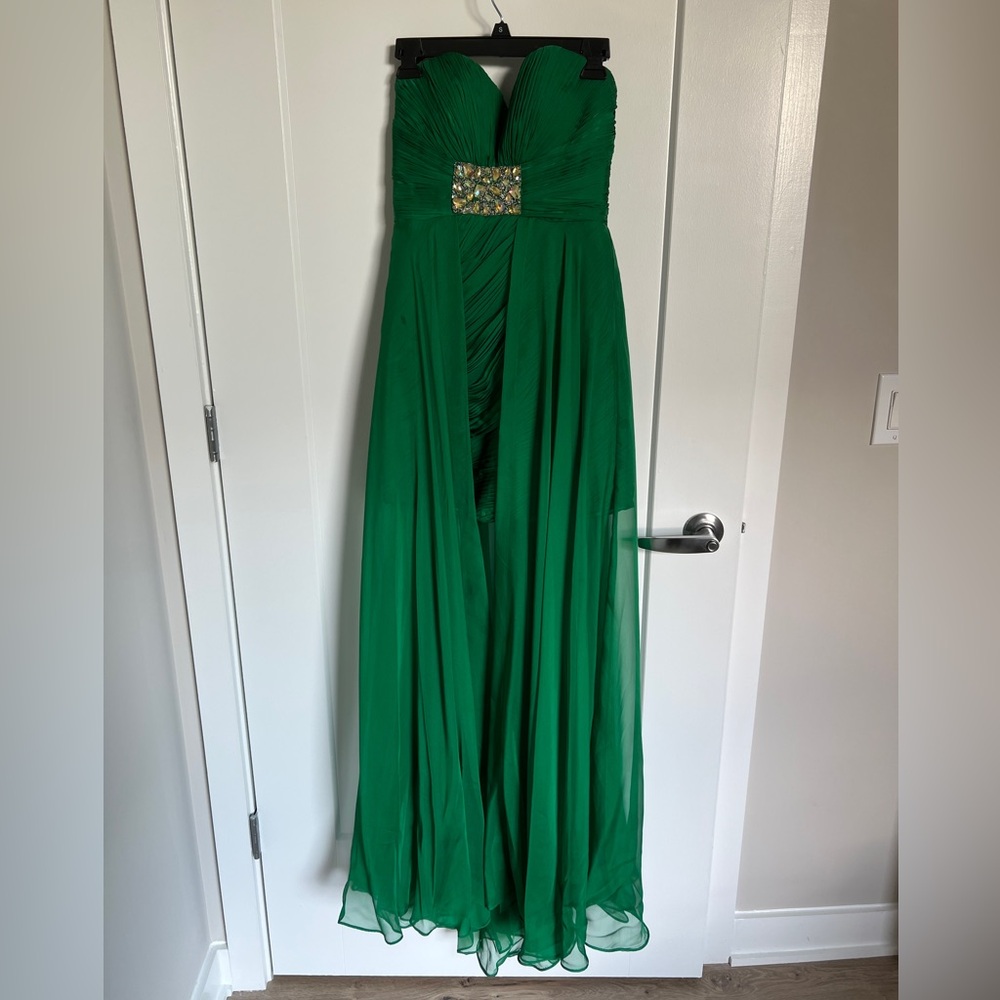 Green High Low Strapless Formal Prom Dress